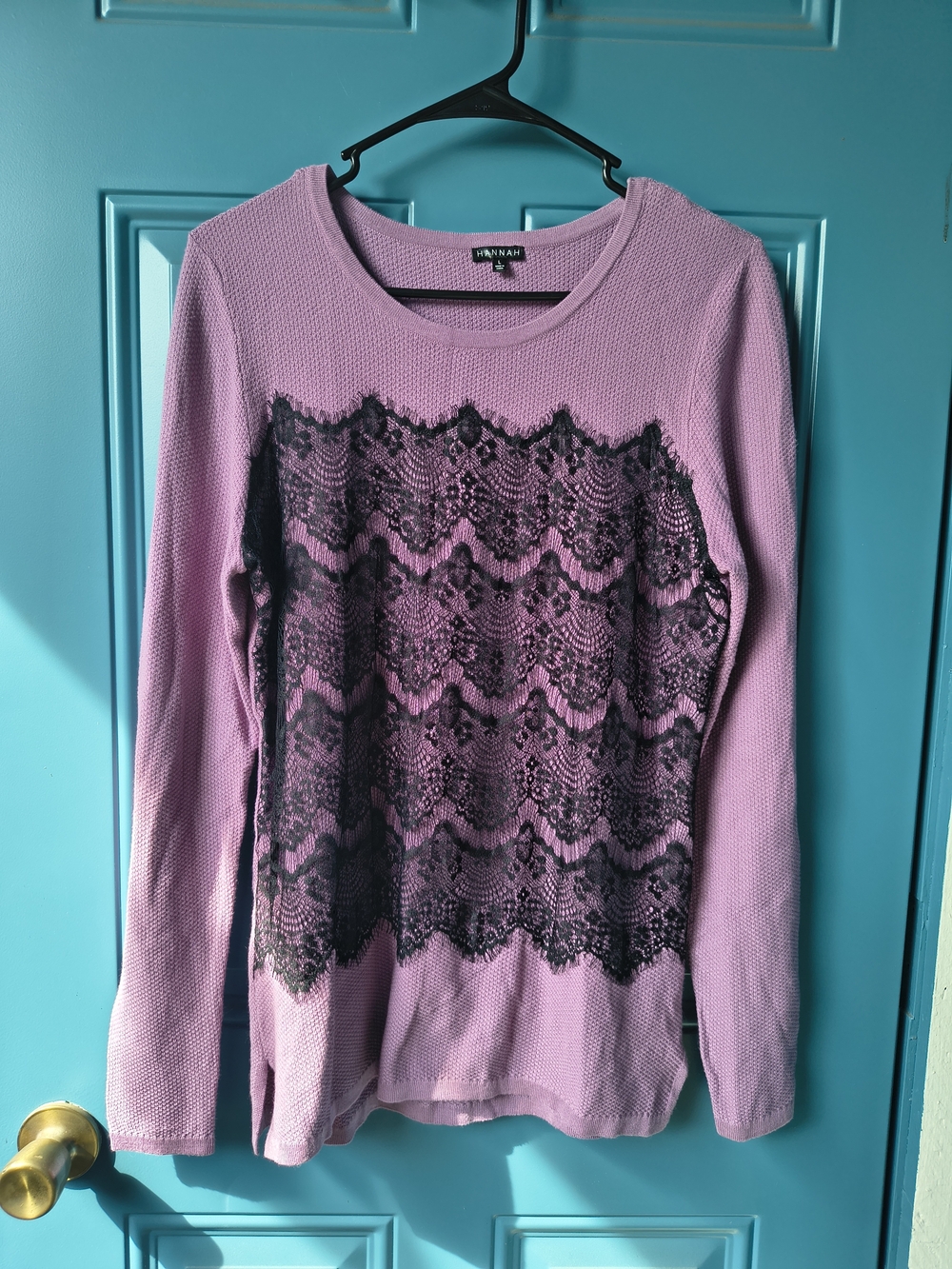 Hannah Lavender Long-Sleeve Lace Accent Top